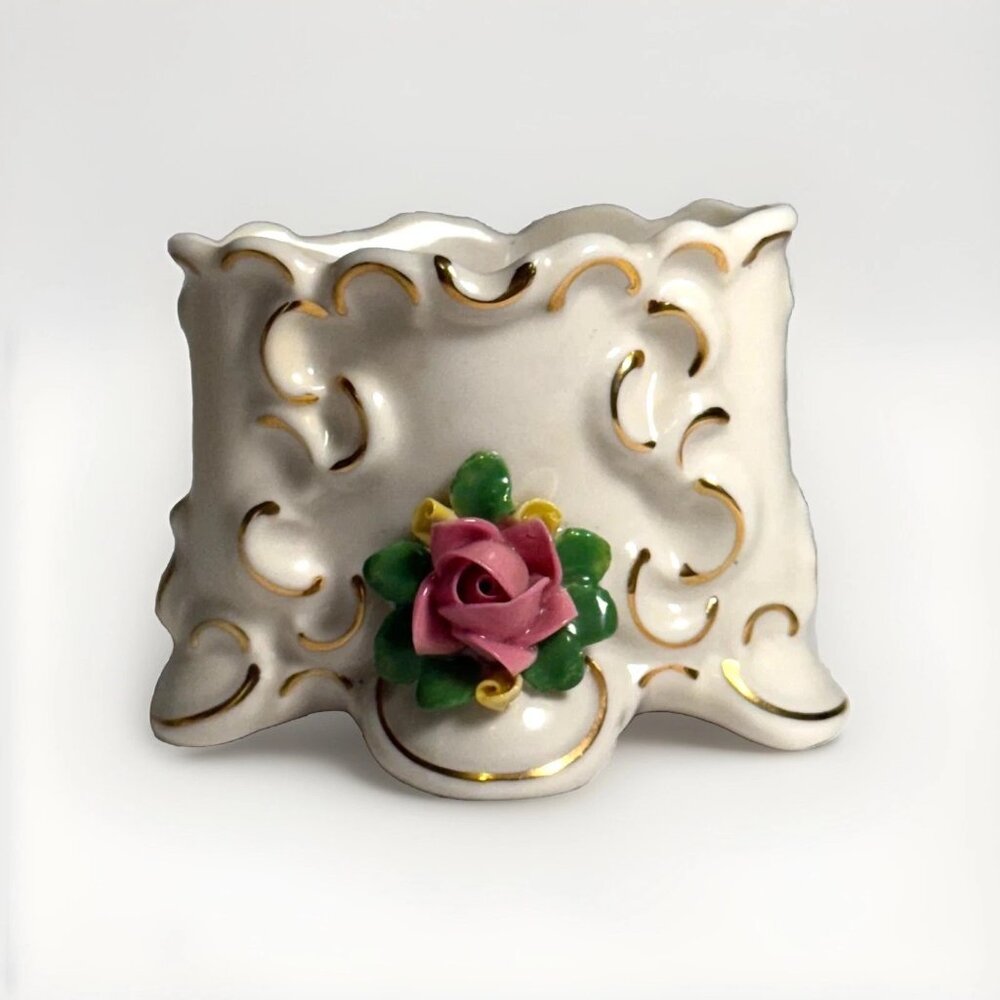 Vintage German Porcelain Trinket Dish with Rose – Crown N Mark & U.S. Zone Label